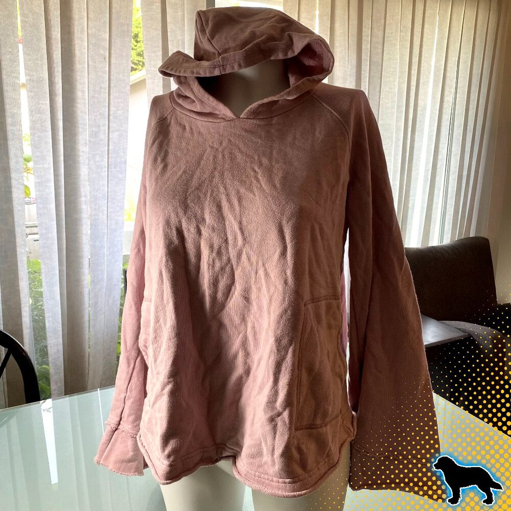 Free People Beach Sweatshirt Pink Hoodie Size L Large with Raw Hems Bell Sleeves